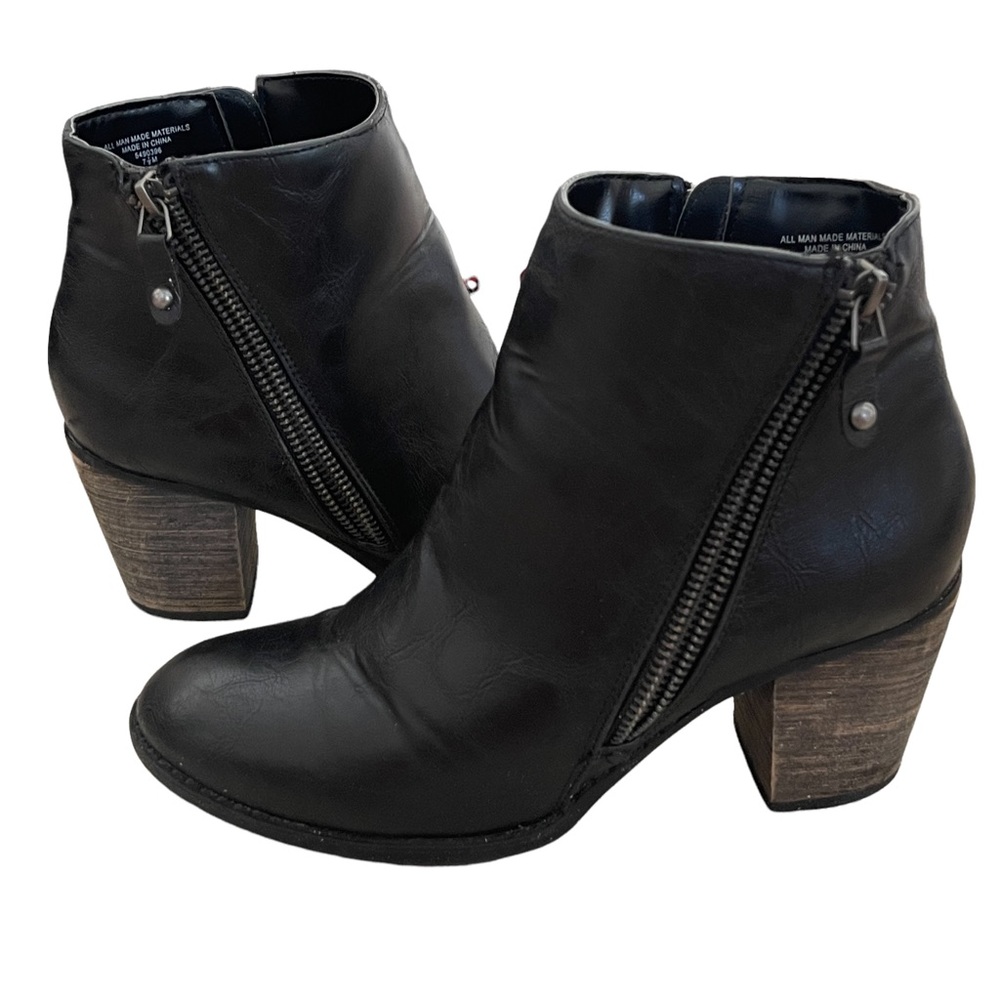Diba Faux Leather Black Moto Ankle Boots / Size 7.5